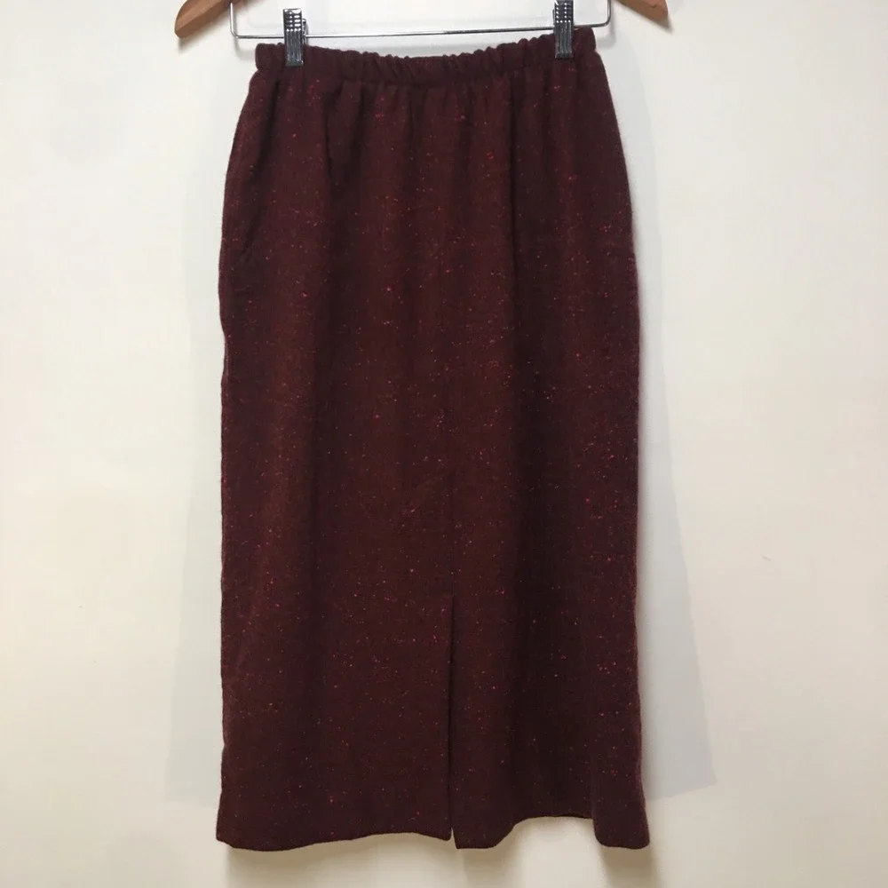 Girls 100% Wool Mom and Pop's Kids Maxi Skirt Girl 10/12 Burgundy Upcycled Tweed